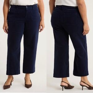 Liverpool Corduroy Crop Wide Leg Pants Culottes Chore Pockets NWT 22W Navy Blue